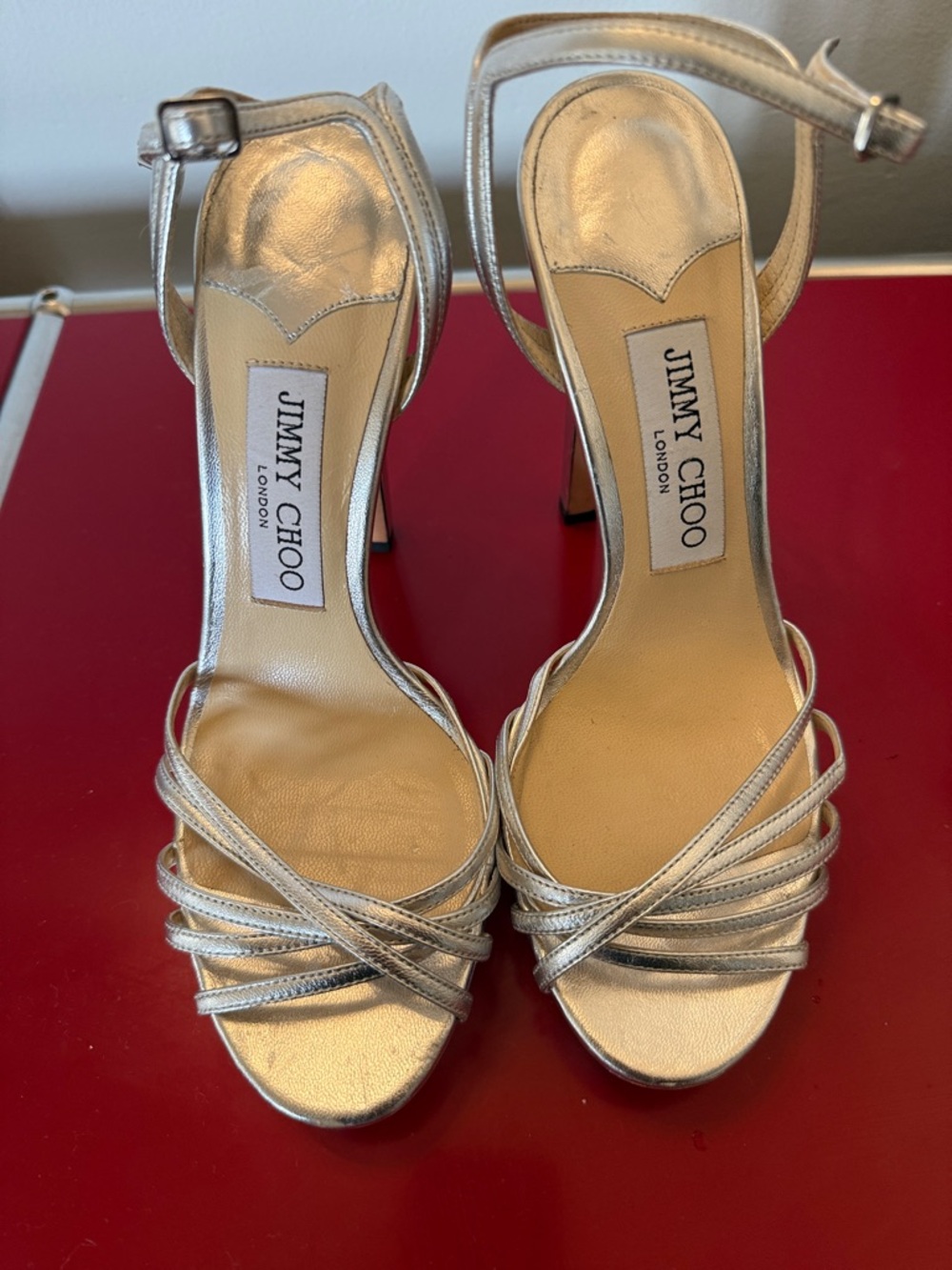 Jimmy Choo Metallic Silver Strappy Stiletto Sandals